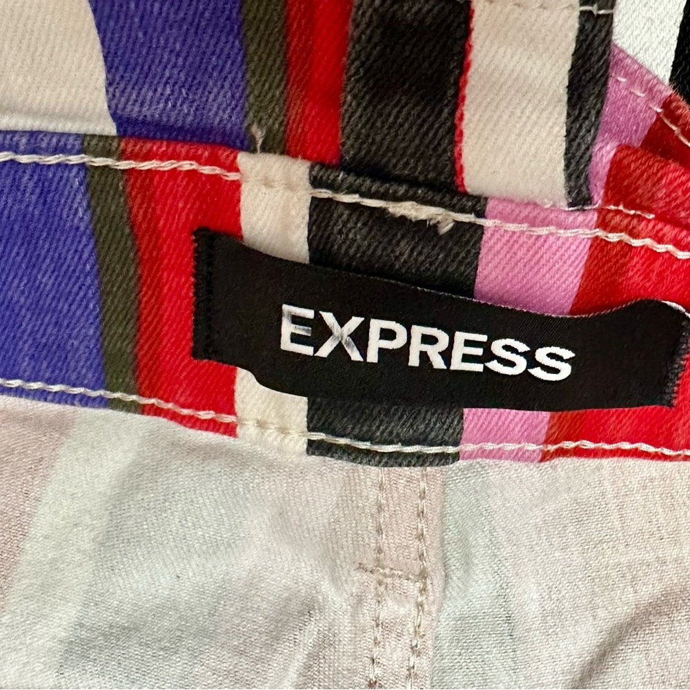 Express Womens Sz 18 Bold Multi Color Striped Extreme High Rise Shortie Shorts - Picture 6 of 7